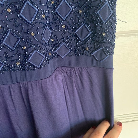 Navy Blue Beaded Neiman Marcus Maxi Dress - Picture 7 of 10